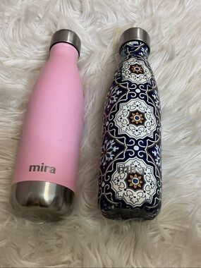 Mira Pink Stainless Water Bottle + Patterned Bottle Set
